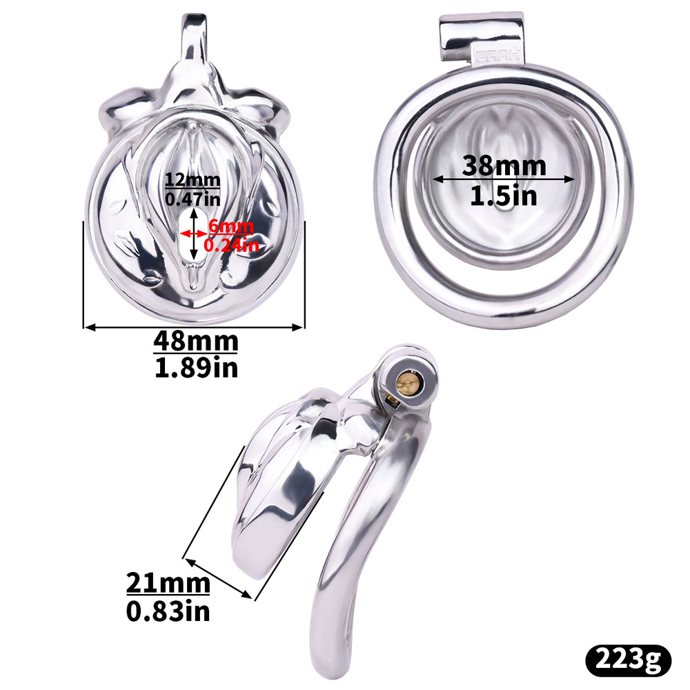 Sissy Metal Clit Chastity Cage with Elastic Strap Fake Vagina Penis Lock Chastity Device