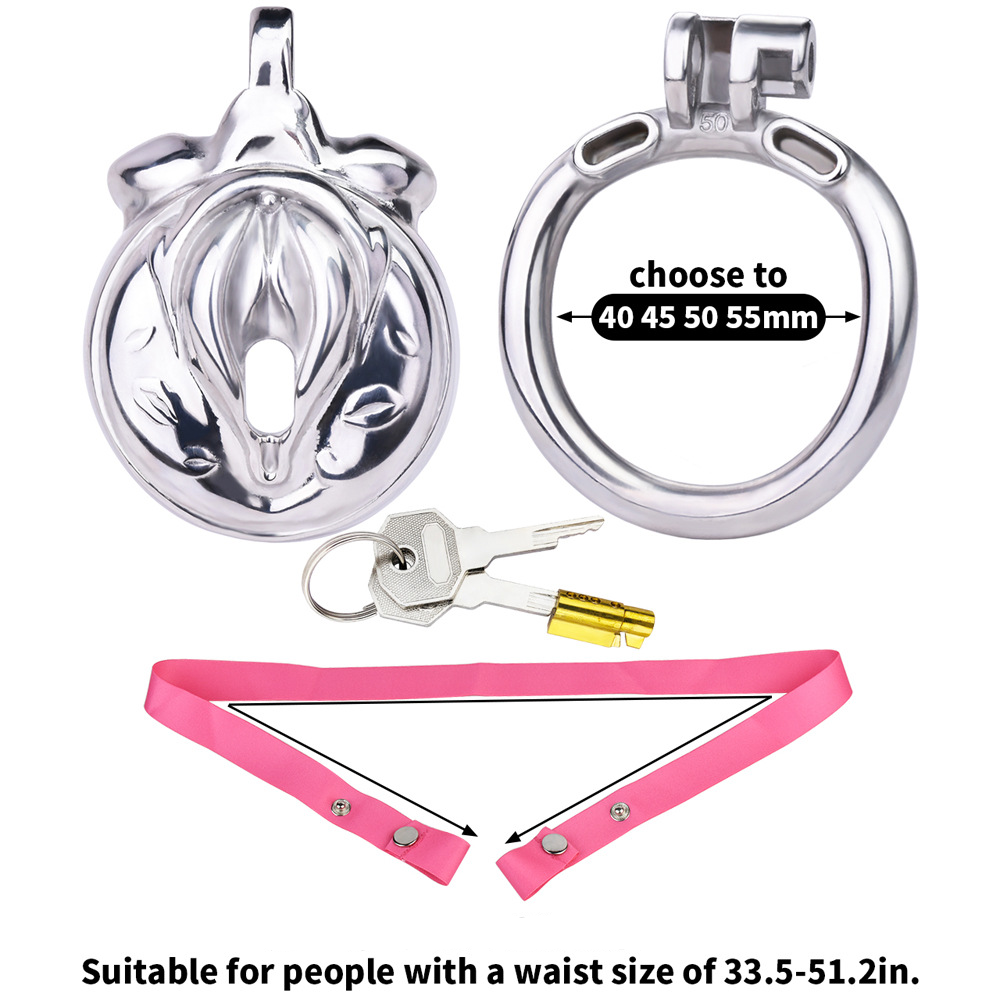 Sissy Metal Clit Chastity Cage with Elastic Strap Fake Vagina Penis Lock Chastity Device