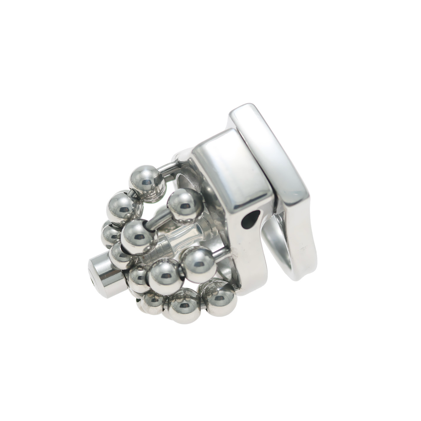 Beaded Metal Chastity Cage with Removable Urethral Catheter Penis Massage Cock Lock