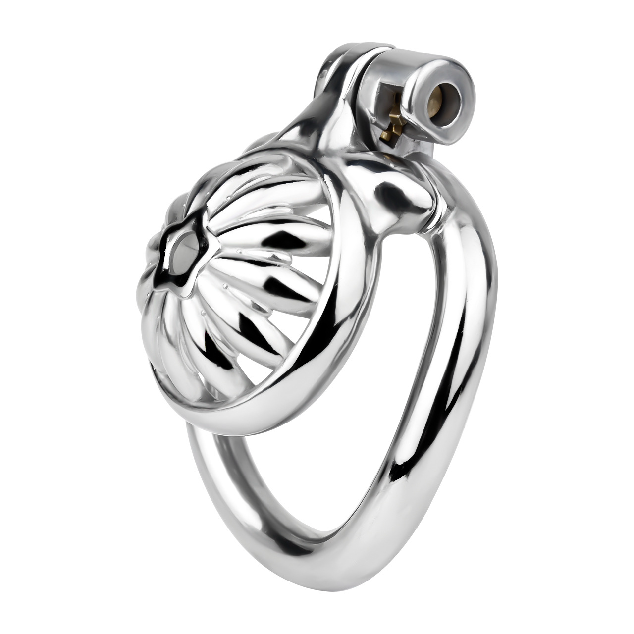 Tiny Metal Sunflower Chastity Cage Micro Flat Cock Cage with Detachable Silicone and Metal Catheter Urethral Tube and PU Belt