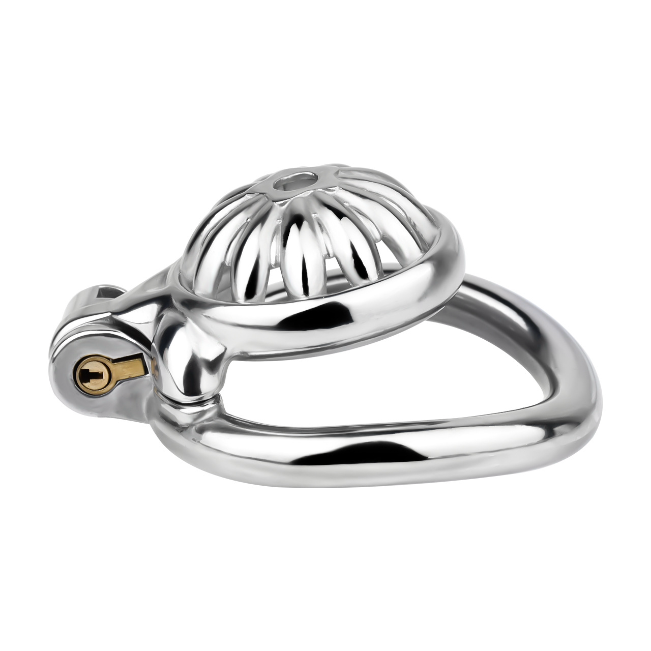 Tiny Metal Sunflower Chastity Cage Micro Flat Cock Cage with Detachable Silicone and Metal Catheter Urethral Tube and PU Belt