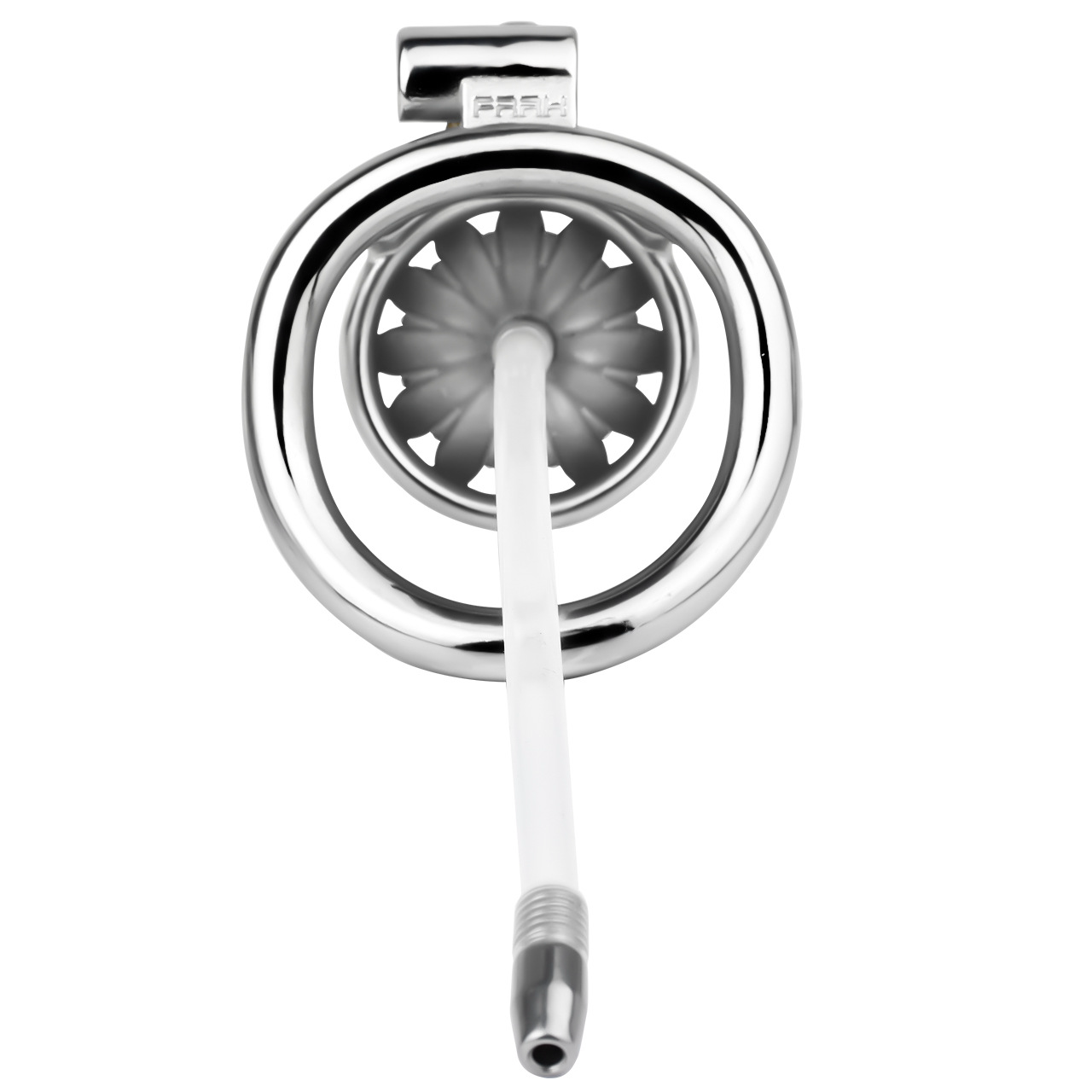 Tiny Metal Sunflower Chastity Cage Micro Flat Cock Cage with Detachable Silicone and Metal Catheter Urethral Tube and PU Belt