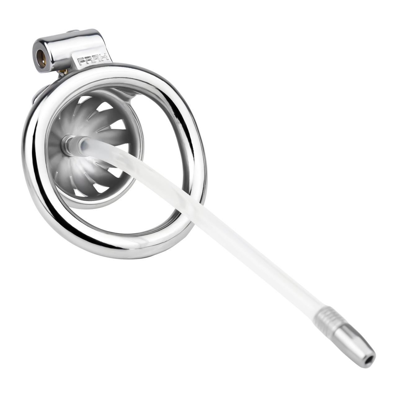 Tiny Metal Sunflower Chastity Cage Micro Flat Cock Cage with Detachable Silicone and Metal Catheter Urethral Tube and PU Belt