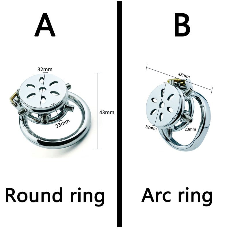 Spiked Flat Chastity Cage with Arc/ Round Ring and Screws - 304 Stainless Steel Cock cage For Men - KeepMeLocked