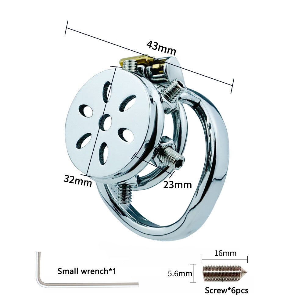 Spiked Flat Chastity Cage with Arc/ Round Ring and Screws - 304 Stainless Steel Cock cage For Men - KeepMeLocked