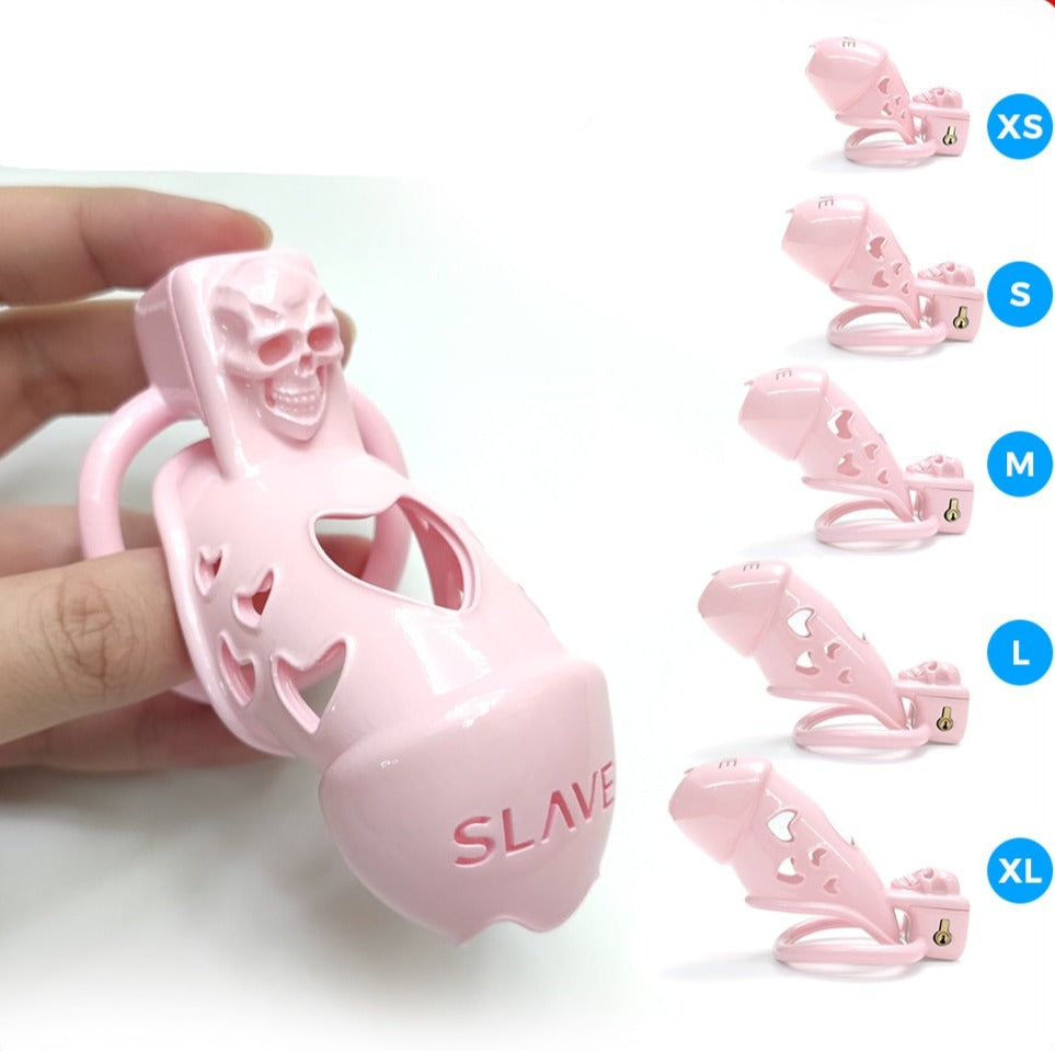 Pink Chastity Cage with Skull For BDSM Slave Play - KeepMeLocked