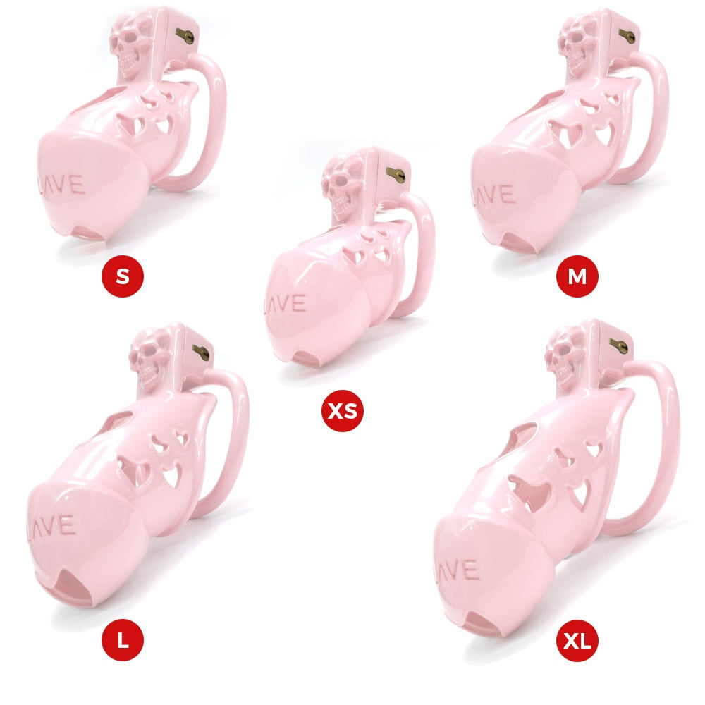 Pink Chastity Cage with Skull For BDSM Slave Play - KeepMeLocked