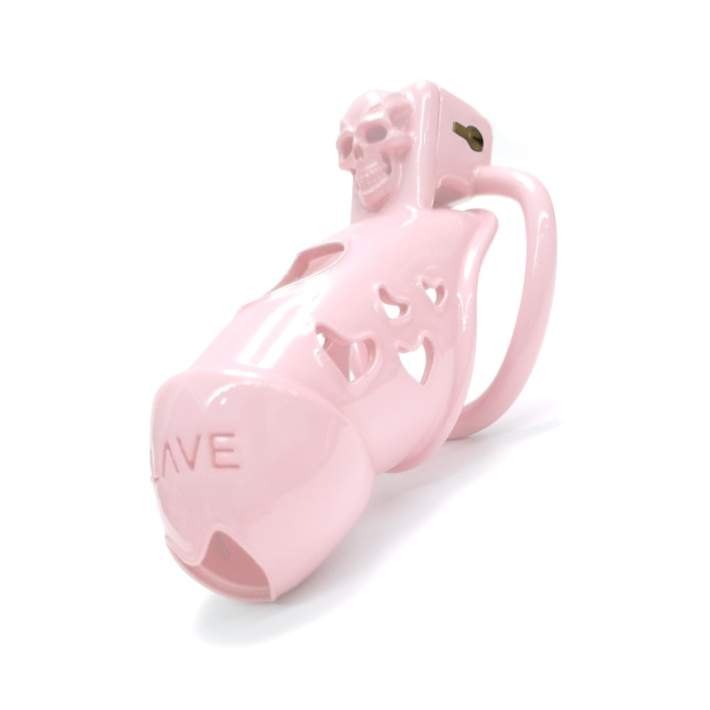 Pink Chastity Cage with Skull For BDSM Slave Play - KeepMeLocked