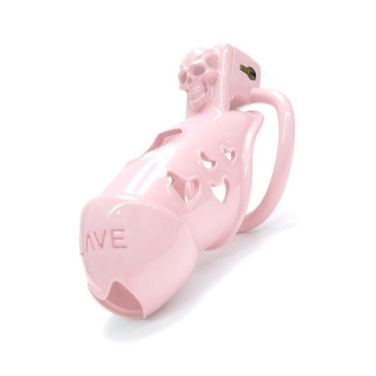 Pink Chastity Cage with Skull For BDSM Slave Play - KeepMeLocked