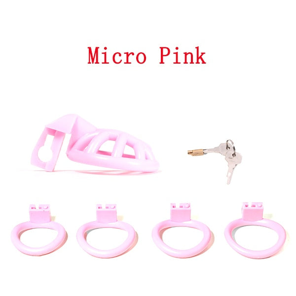 Pink Small Sissy Chastity Cage, Male Chastity Device With 4 Base Ring - KeepMeLocked