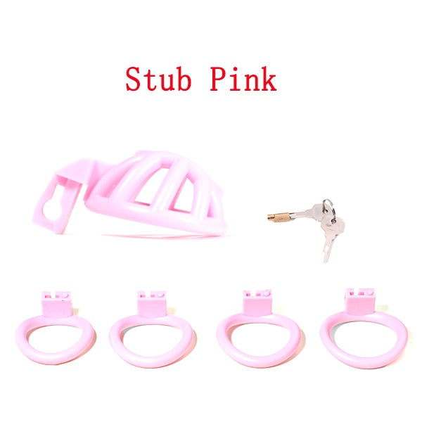 Pink Small Sissy Chastity Cage, Male Chastity Device With 4 Base Ring - KeepMeLocked