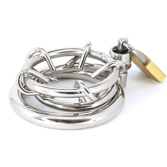 Spiked Chastity Cage For Men - Metal Flat Cock Cage Super Small - KeepMeLocked