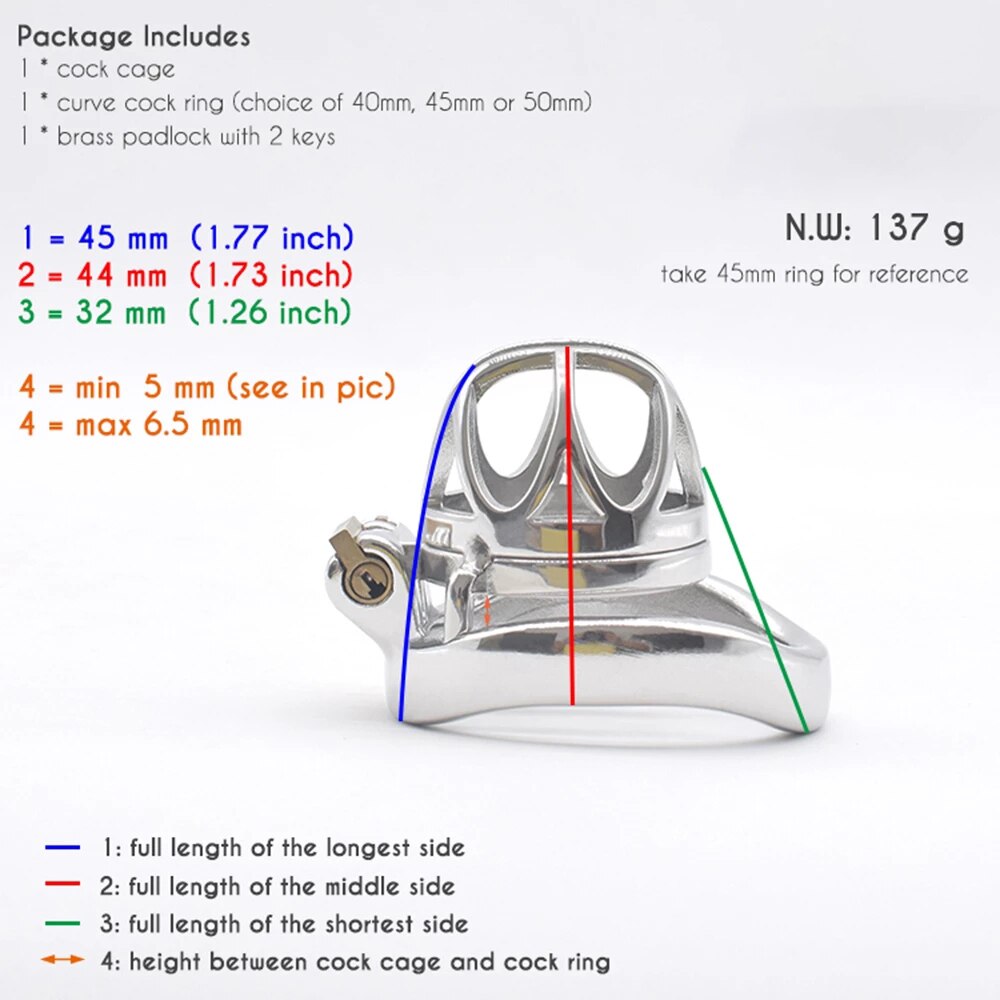 BDSM Metal Inverted Chastity Cock Cage with Lock Penis Rings - KeepMeLocked
