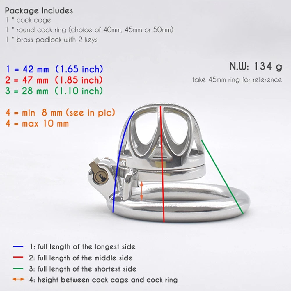 BDSM Metal Inverted Chastity Cock Cage with Lock Penis Rings - KeepMeLocked