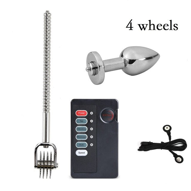 Electric Shock Stimulation Device Set | Metal Anal Butt Plug Pinwheel Roller - KeepMeLocked