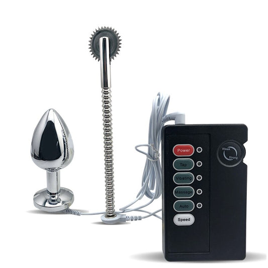 Electric Shock Stimulation Device Set | Metal Anal Butt Plug Pinwheel Roller - KeepMeLocked