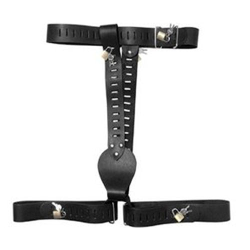 Female Chastity Panties Belt - PU Leather Thongs Pants BDSM Chastity Devcie For Women - KeepMeLocked