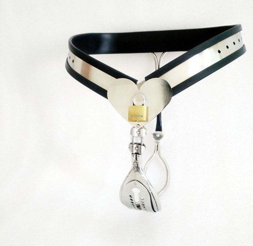 Female Chastity Belt with Vaginal Plug - BDSM Toy Heart Shaped Stainless Steel - KeepMeLocked