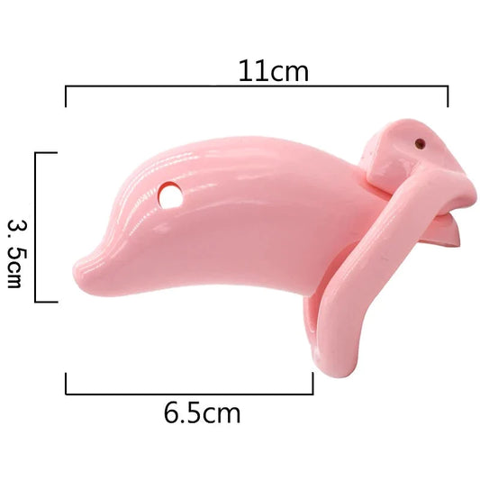 Dolphin Plastic Chastity Cage For Men with Breathable Holes and 4 Penis Rings - PinkChastity