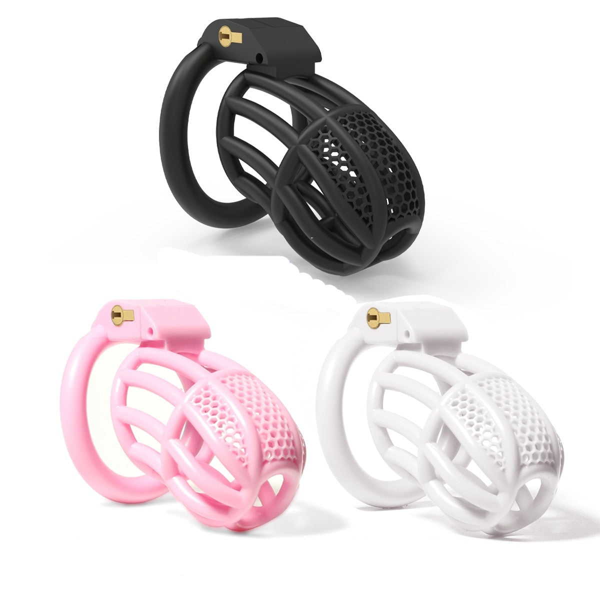 Pink Chastity Cage Detained Restrictive Locking With 4 Base Ring - KeepMeLocked