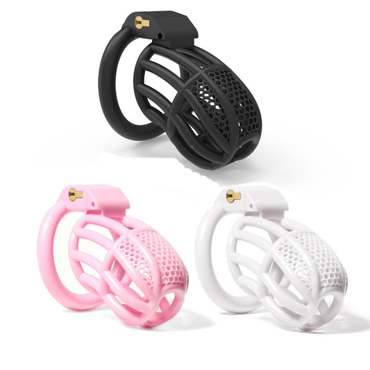 Pink Chastity Cage Detained Restrictive Locking With 4 Base Ring - KeepMeLocked