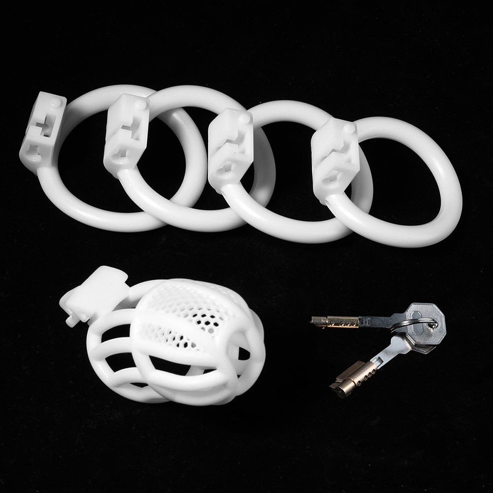 Pink Chastity Cage Detained Restrictive Locking With 4 Base Ring - KeepMeLocked