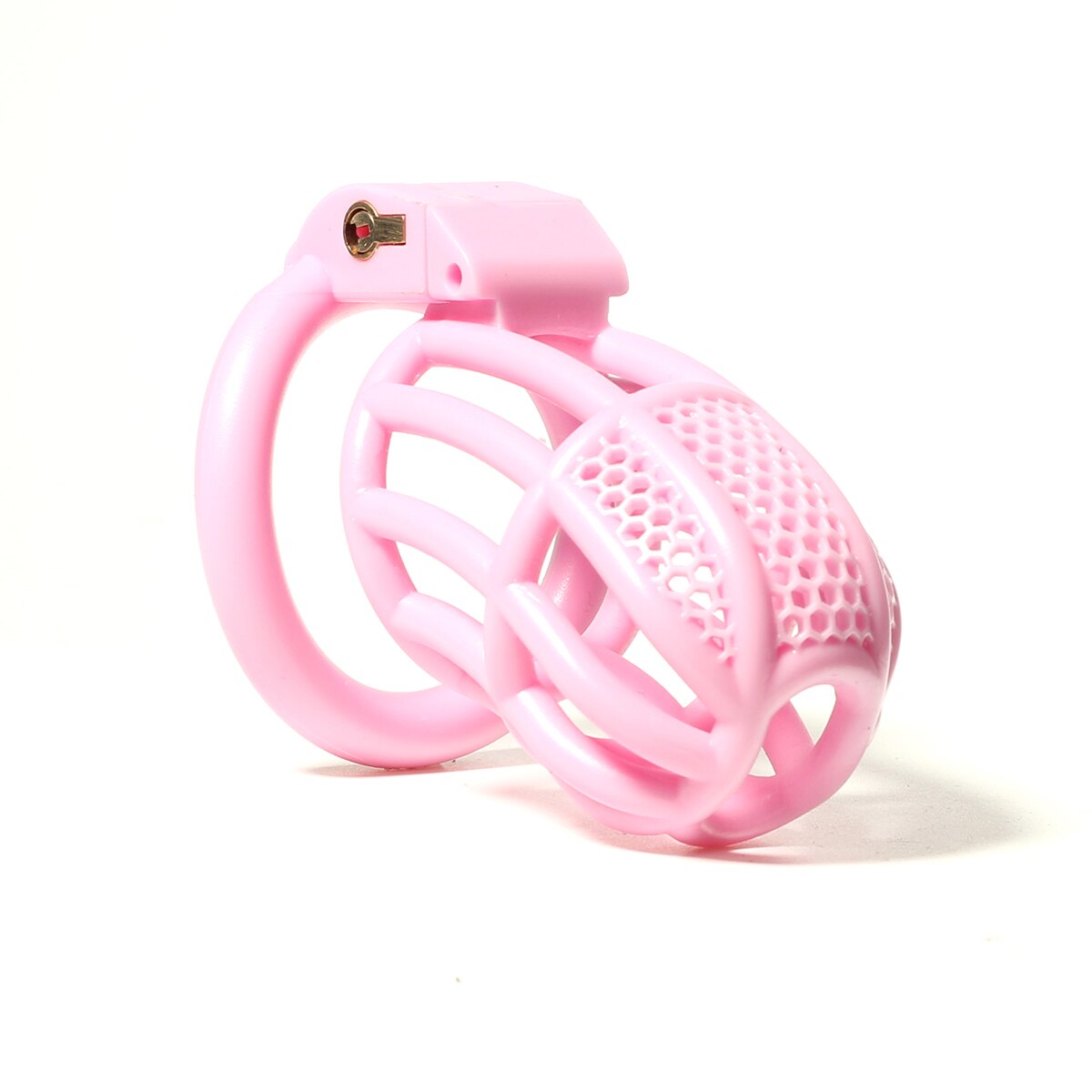 Pink Chastity Cage Detained Restrictive Locking With 4 Base Ring - KeepMeLocked