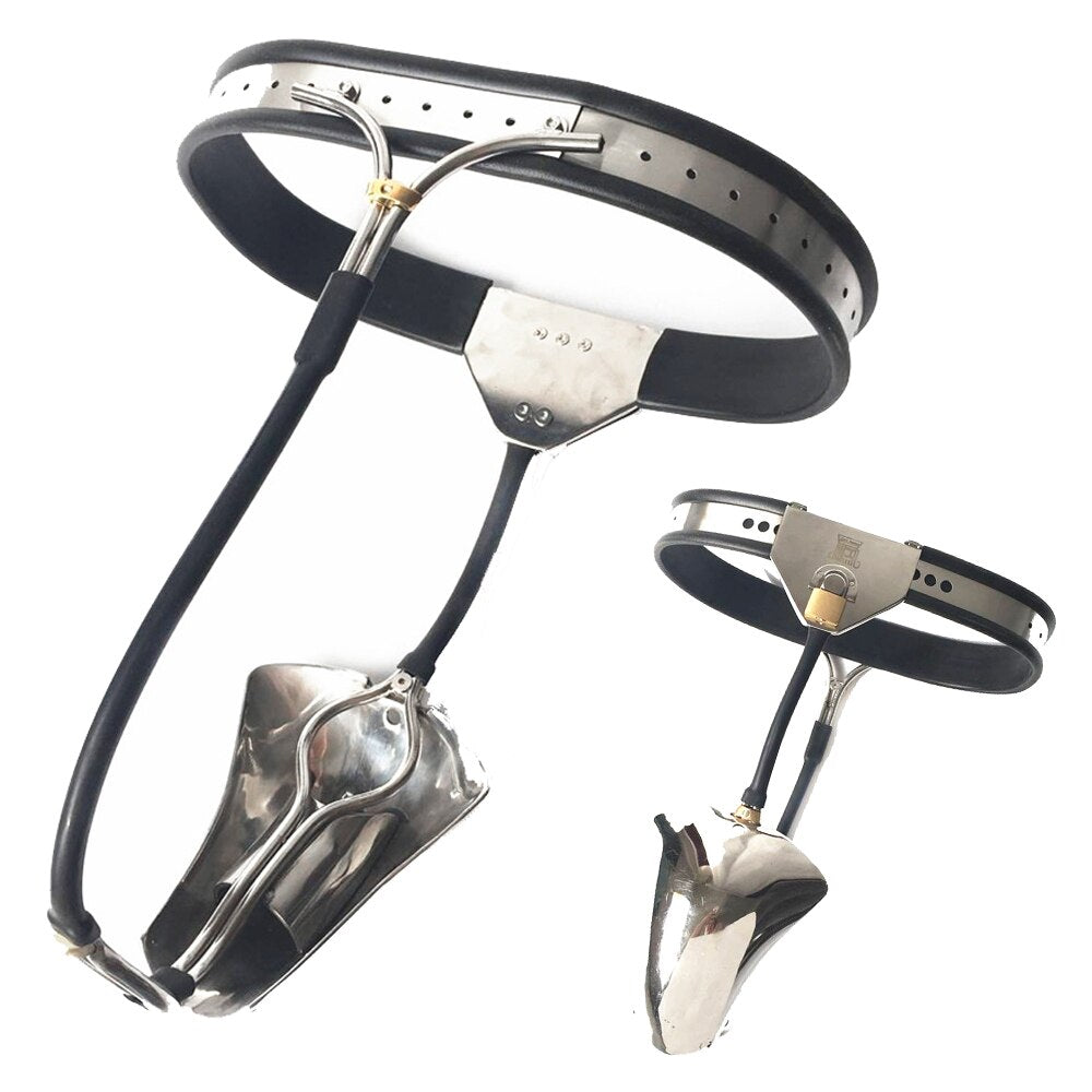 Metal Chastity Belt For Men - Male Panties Shield Device with Lock and Anal Plug - KeepMeLocked