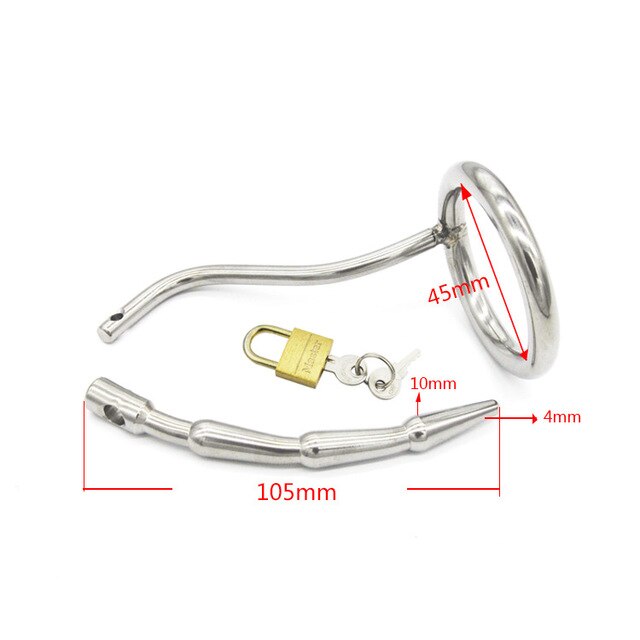 Metal Chastity Cage with Catheter For Men - Penis Ring Plug - KeepMeLocked