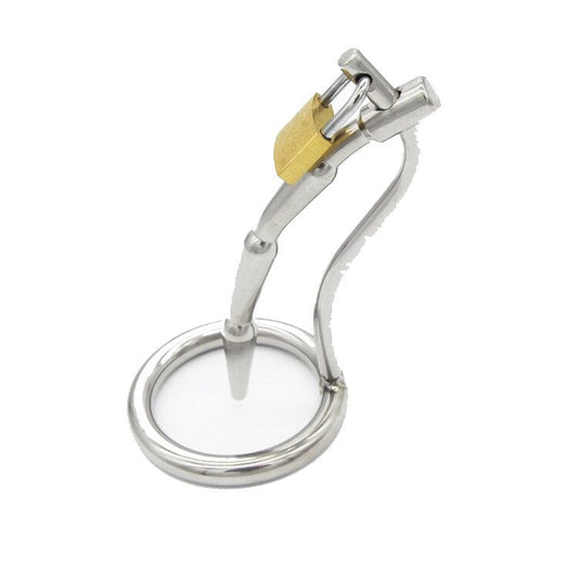 Metal Chastity Cage with Catheter For Men - Penis Ring Plug - KeepMeLocked