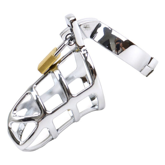 Metal Chastity Cage with Lock - Stainless Steel Penis Restraint Sex Toys for Men - KeepMeLocked