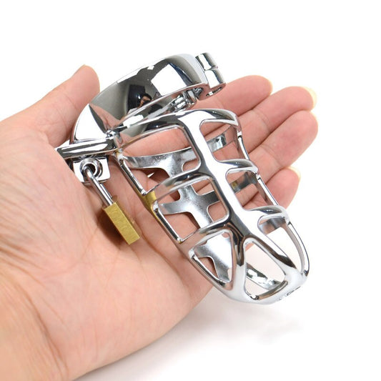 Metal Chastity Cage with Lock - Stainless Steel Penis Restraint Sex Toys for Men - KeepMeLocked