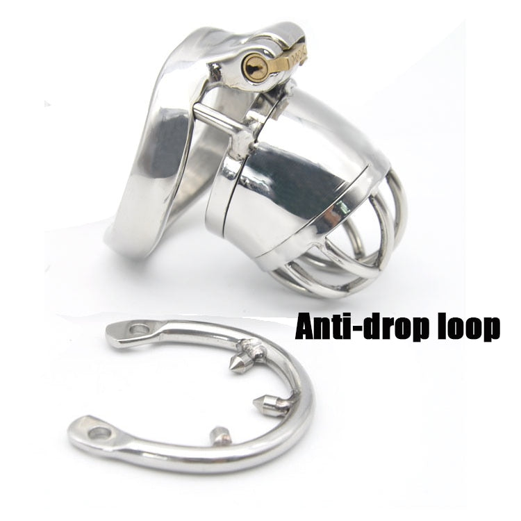 Metal Chastity Cage For Men - Stainless Steel Lockable Cock Cage with Anti-drop Loop Penis Ring - KeepMeLocked