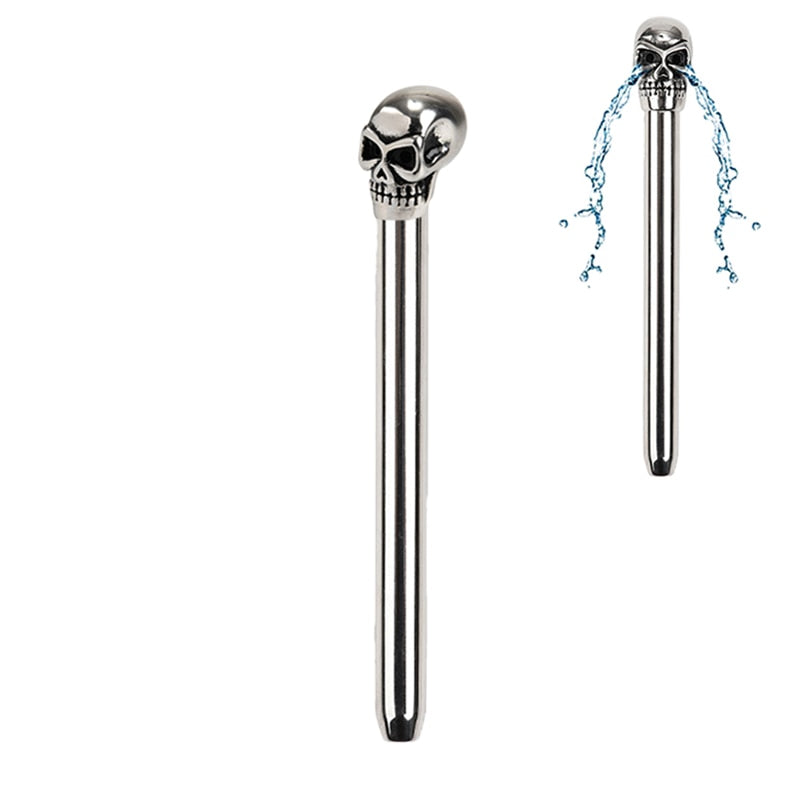 Male Stainless Steel Penis Urethral Sound Plug | Hollow Skull Head Metal Penis Stick Catheter Dilator - KeepMeLocked