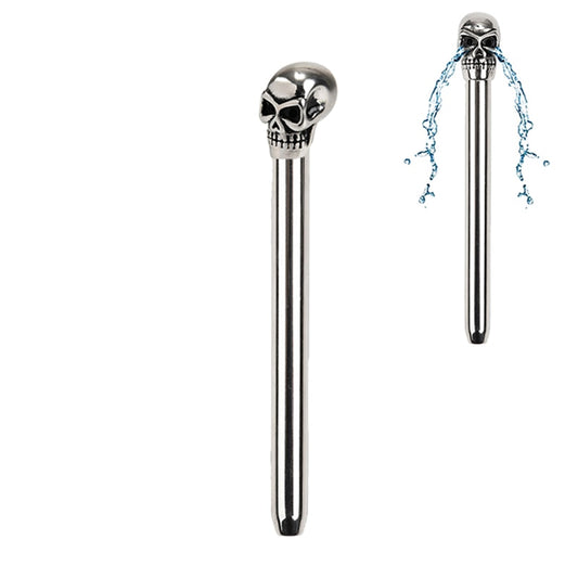 Male Stainless Steel Penis Urethral Sound Plug | Hollow Skull Head Metal Penis Stick Catheter Dilator - KeepMeLocked