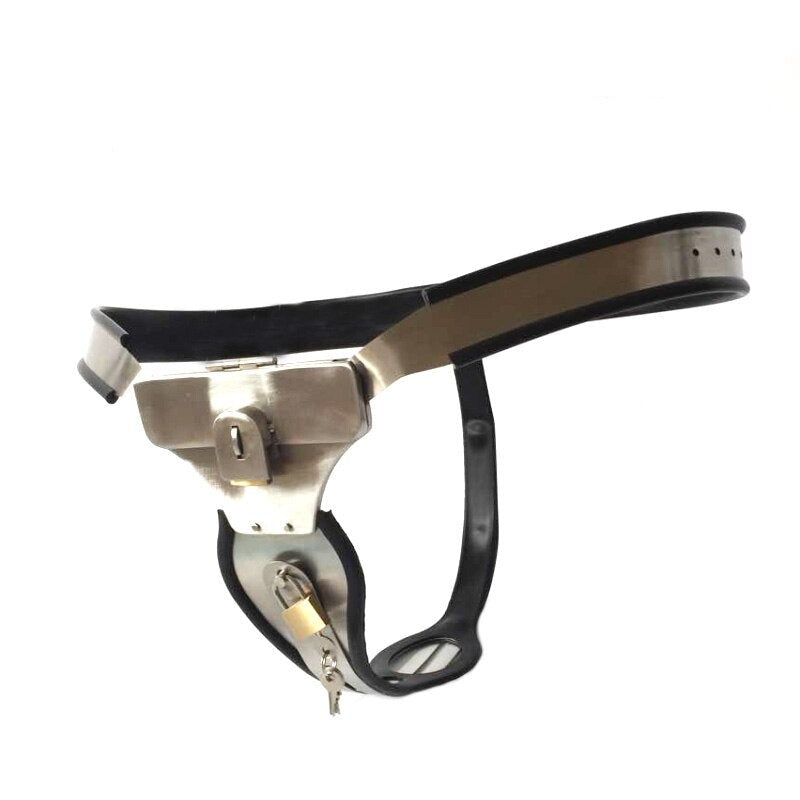 Women's Chastity Belt with Stainless Steel Shield and Anal Vaginal Plug Beads - KeepMeLocked