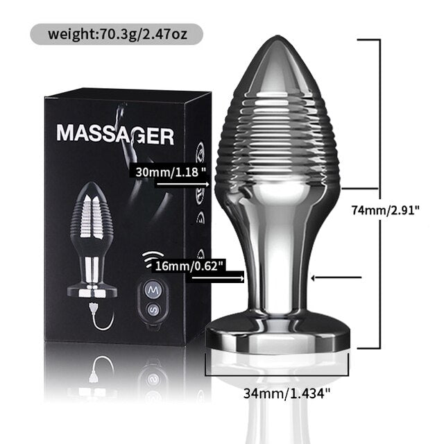Metal wireless remote control anal plug wave pattern vibrator charging sex toy - KeepMeLocked