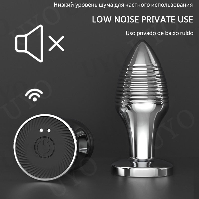 Metal wireless remote control anal plug wave pattern vibrator charging sex toy - KeepMeLocked