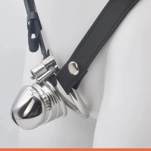 Metal Penis Chastity Cage with PU Strap