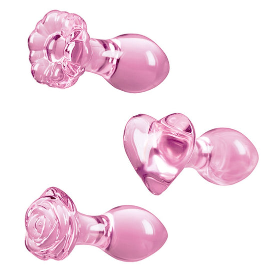 Small Pink Glass Butt Plug Crystal Huge Ball Anal Beads Fake Penis Heart Rose Glass Anus Dildo Toy - KeepMeLocked