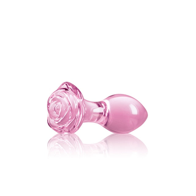 Small Pink Glass Butt Plug Crystal Huge Ball Anal Beads Fake Penis Heart Rose Glass Anus Dildo Toy - KeepMeLocked
