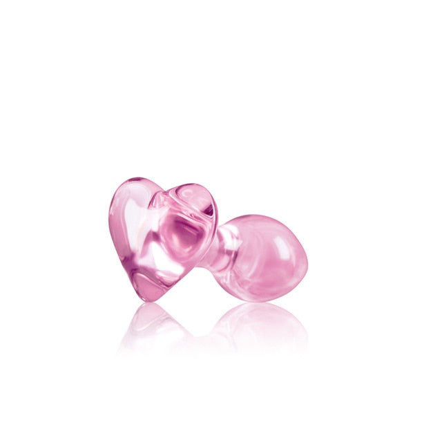 Small Pink Glass Butt Plug Crystal Huge Ball Anal Beads Fake Penis Heart Rose Glass Anus Dildo Toy - KeepMeLocked