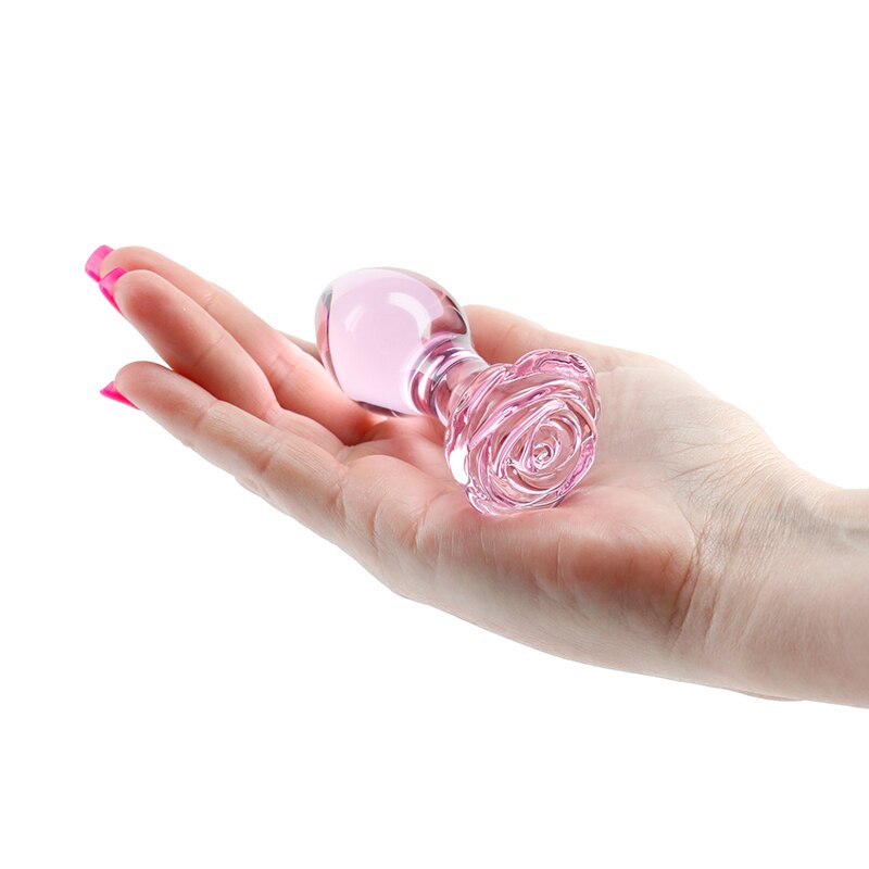 Small Pink Glass Butt Plug Crystal Huge Ball Anal Beads Fake Penis Heart Rose Glass Anus Dildo Toy - KeepMeLocked