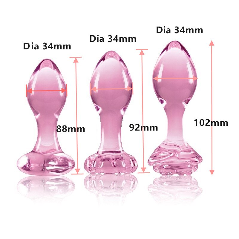 Small Pink Glass Butt Plug Crystal Huge Ball Anal Beads Fake Penis Heart Rose Glass Anus Dildo Toy - KeepMeLocked