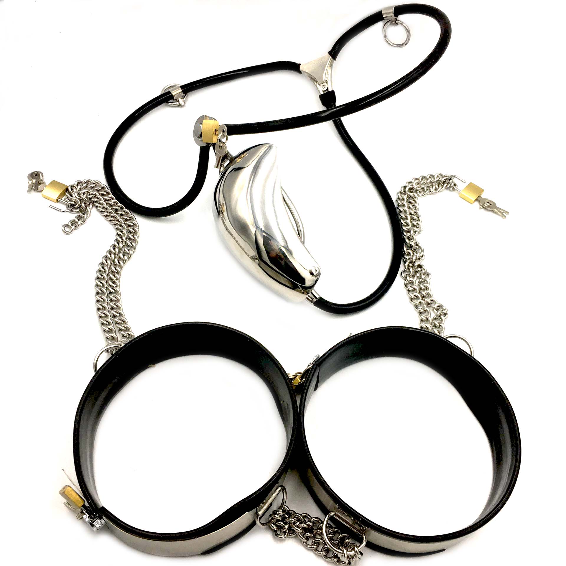 Cock Cage Chastity Belt: Stainless Steel Male Slave Panties with Thigh Cuffs, Chain Shield, and Locking Design - KeepMeLocked