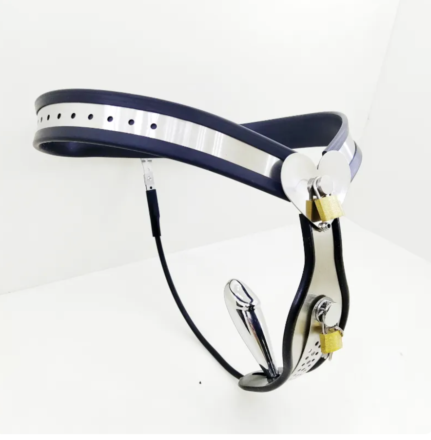 Female Heart Shaped Chastity Belt with Lock Shield - Black - KeepMeLocked