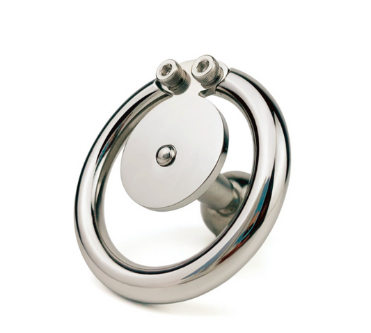 Flat Disc Inverted Chastity Cage with Steel Ball and Silicone Urethral Plug - KeepMeLocked
