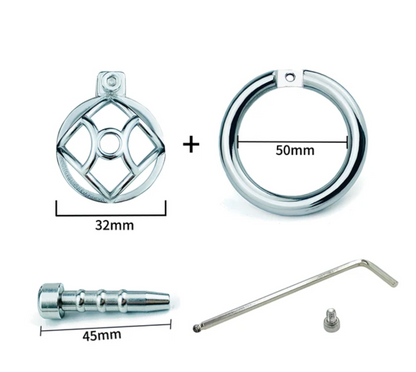 Stainless Steel Negative Chastity Cage with Removable Metal Urethral Tube - KeepMeLocked