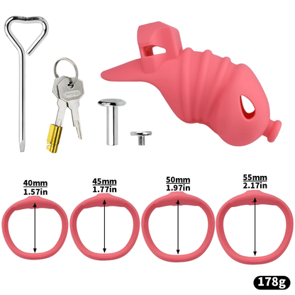 Soft Silicone Chastity Cage with Invisible Lock and 4 Base Rings