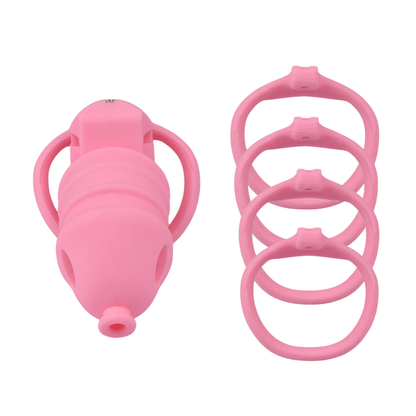 Soft Silicone Chastity Cage with Invisible Lock and 4 Base Rings